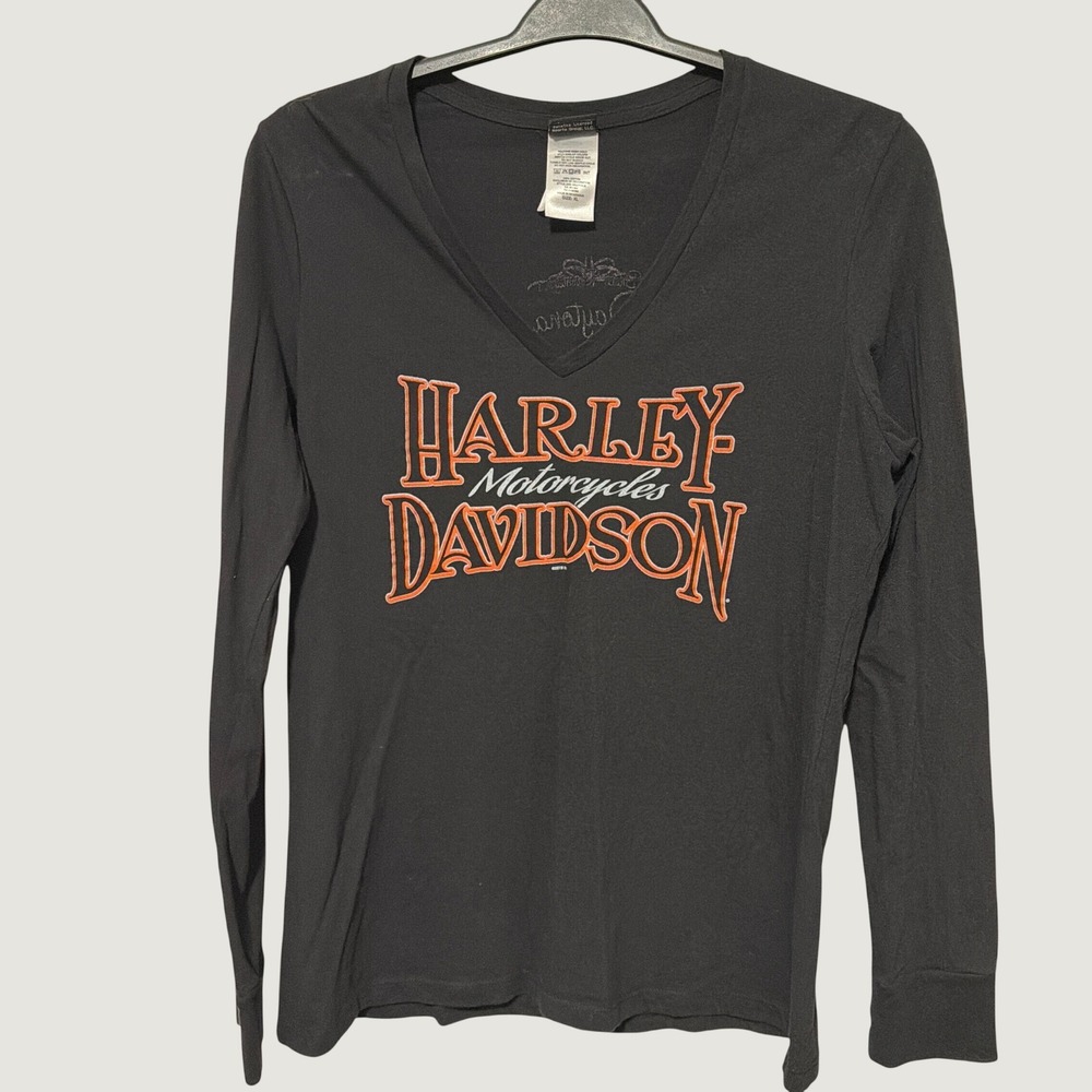 Harley-Davidson Womens Daytona Beach Long Sleeve V-Neck T-Shirt Black XL CA61484